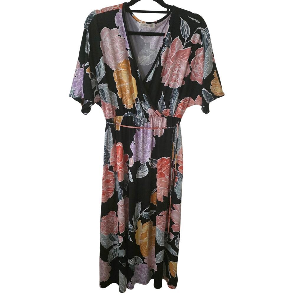 Lake Flower Floral Faux Wrap Maxi Dress Size Large